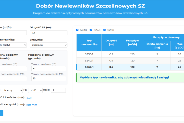 Nowy program doborowy nawiewników szczelinowych SZ