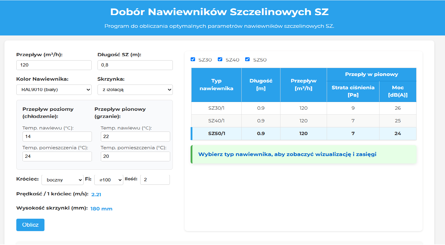 Nowy program doborowy nawiewników szczelinowych SZ