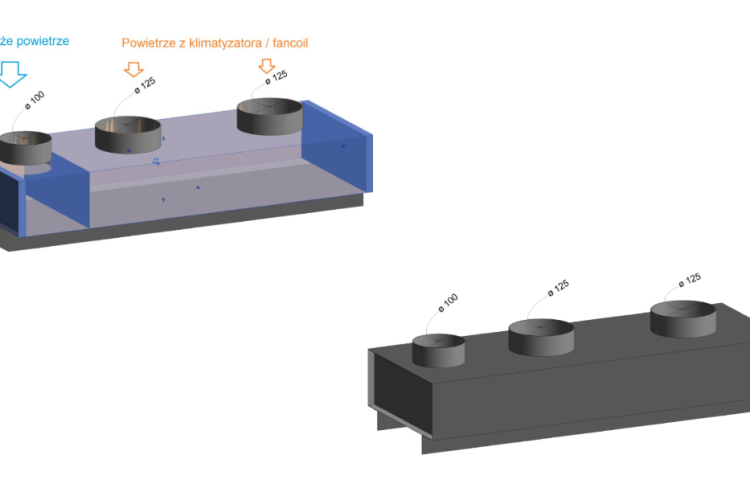Połączenie nawiewu powietrza wentylacyjnego i klimatyzacyjnego w jednym nawiewniku.